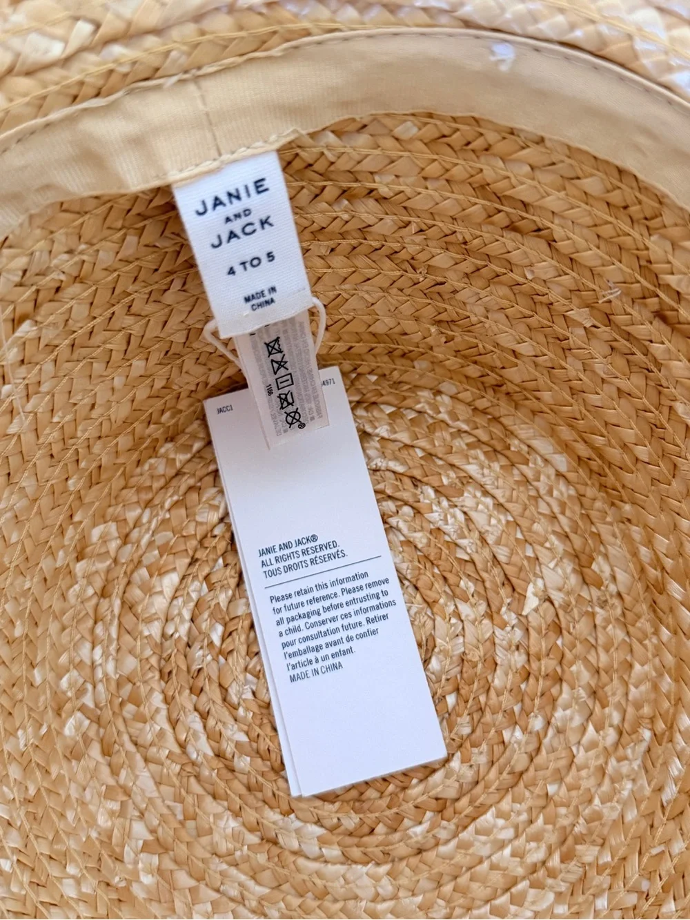 Janie and Jack Natural Straw Sun Hat with Sheer Cream Ribbon